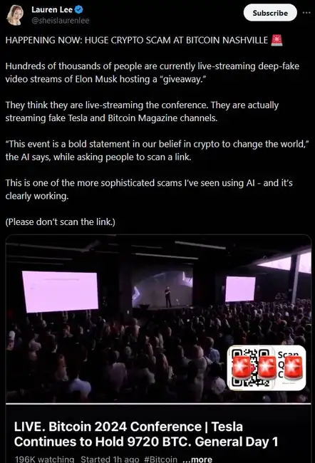 特斯拉2x比特币骗局：利用名人效应和社交媒体实施的加密货币诈骗