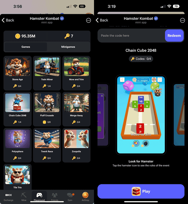 Hamster Kombat Playground: 赚取钥匙，增加空投机会