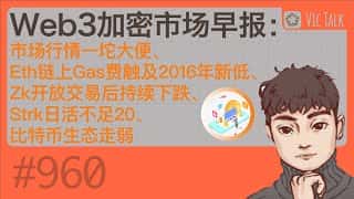 Web3加密市场早报:Eth链上Gas费刷新2016年新低,Zk交易持续低迷,Strk日活低迷,比特币生态疲弱