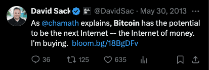 美国首任AI加密官员David Sacks力挺比特币：回顾其2013年购币及颂扬中本聪的十大言论