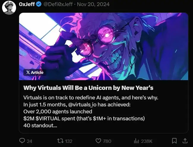 Virtuals在AI Agent平台中崭露头角，先发优势并非唯一秘诀