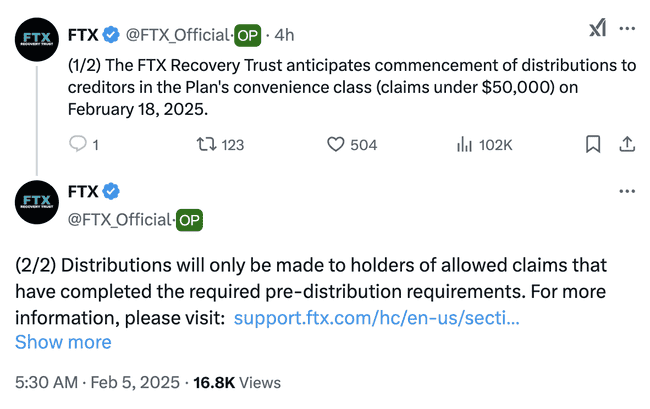 FTX定档2月18日启动还款：本金+20%额外利息收益回馈用户