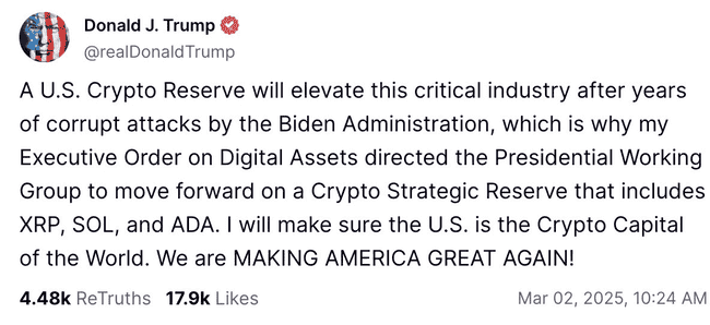 川普推进加密货币储备计划，市场反响热烈！山寨币争议不断