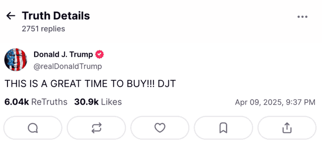 川普市场干预引争议，喊话快点买进后暂缓关税致股市大涨