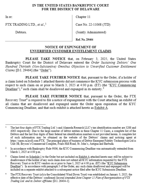 FTX破产案：近40万债权人未验证，超25亿美元资金面临无人认领风险