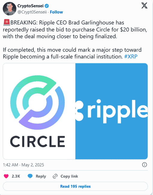 XRP爆发在即！瑞波收购传闻助力冲刺2.25美元新高？