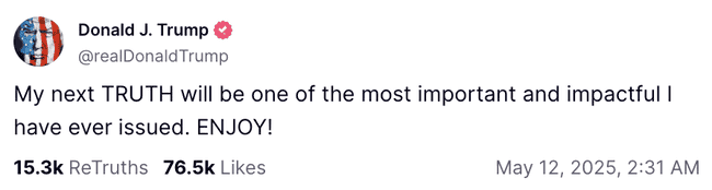 爆炸性传言！Truth Social三天内发币，川普亲称：TRUTH将成我核心代币！