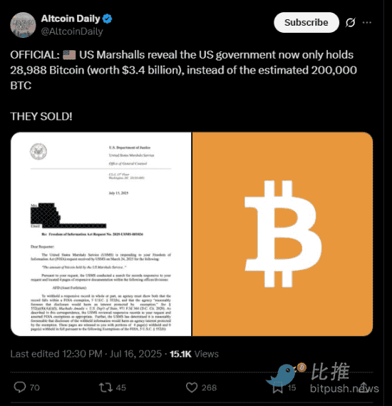 美法警局巨额抛售17万BTC！比特币史诗级抄底机会来了？