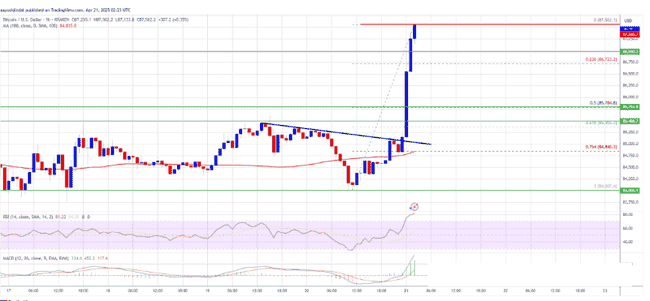 比特币价格强势突破阻力位，上涨势头持续增强！