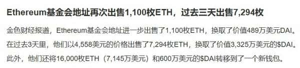 以太坊基金会又出货！ETH市场警报拉响！
